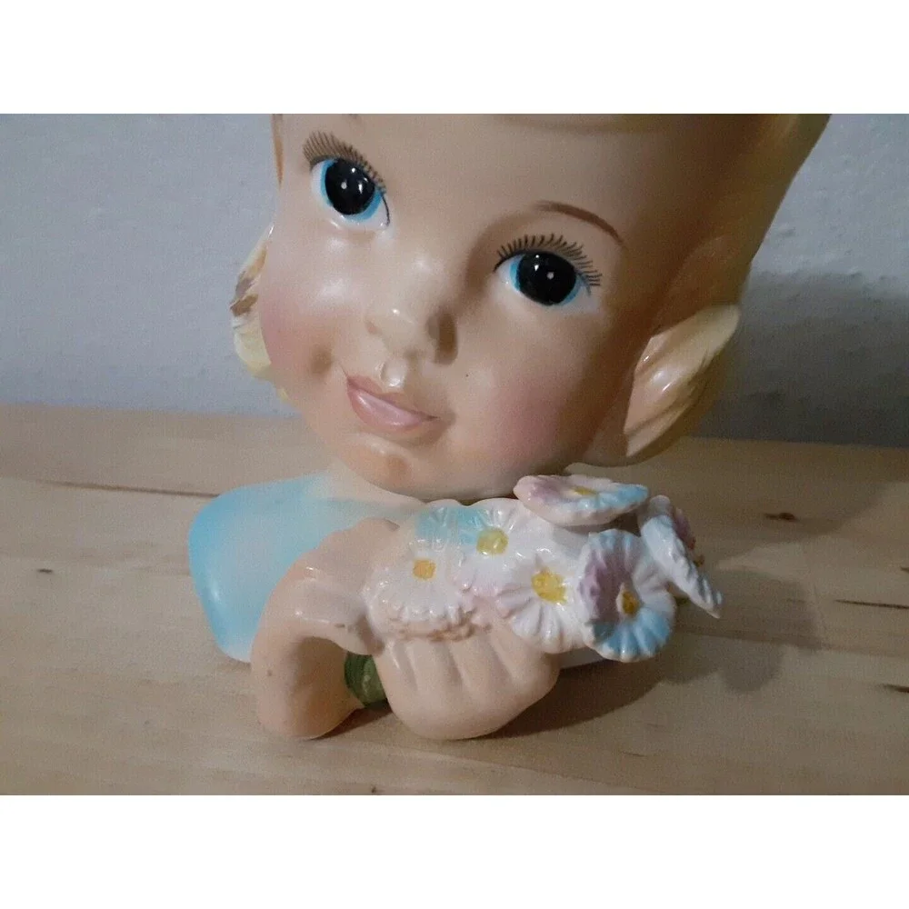 VTG Rare Enesco 1950's Delsey Tissue Girls Headvase 6